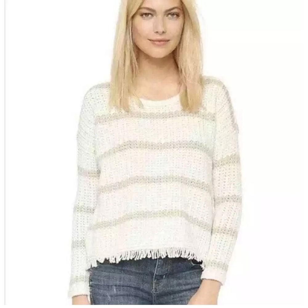 Madewell Cream Esther Chunky Oversize Fringe Sweater Merino Wool Blend Size M